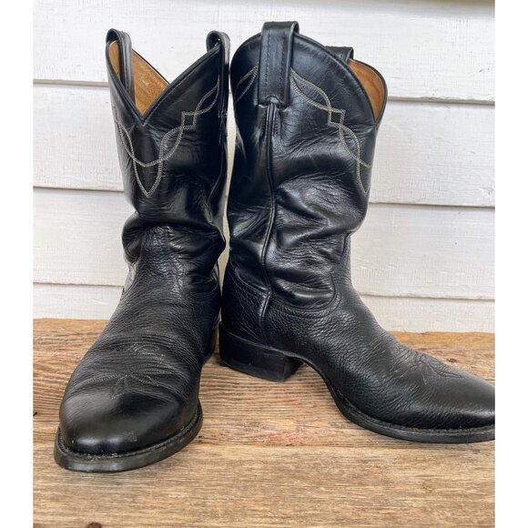Tony Lama Black Bull hide Boots Size 8 EE Mens Style 2205 Western Leather - Picture 2 of 16